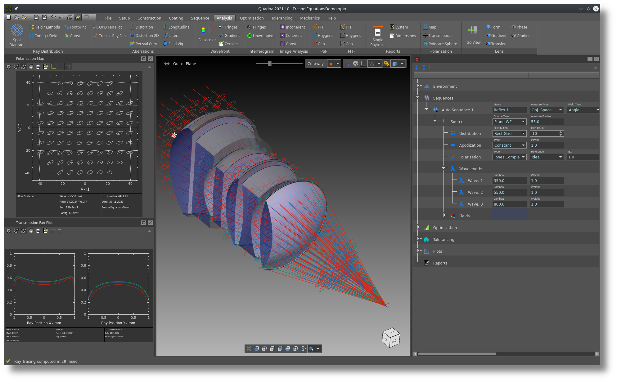 The optical design software Quadoa Optical CAD fully supports polarization raytracing