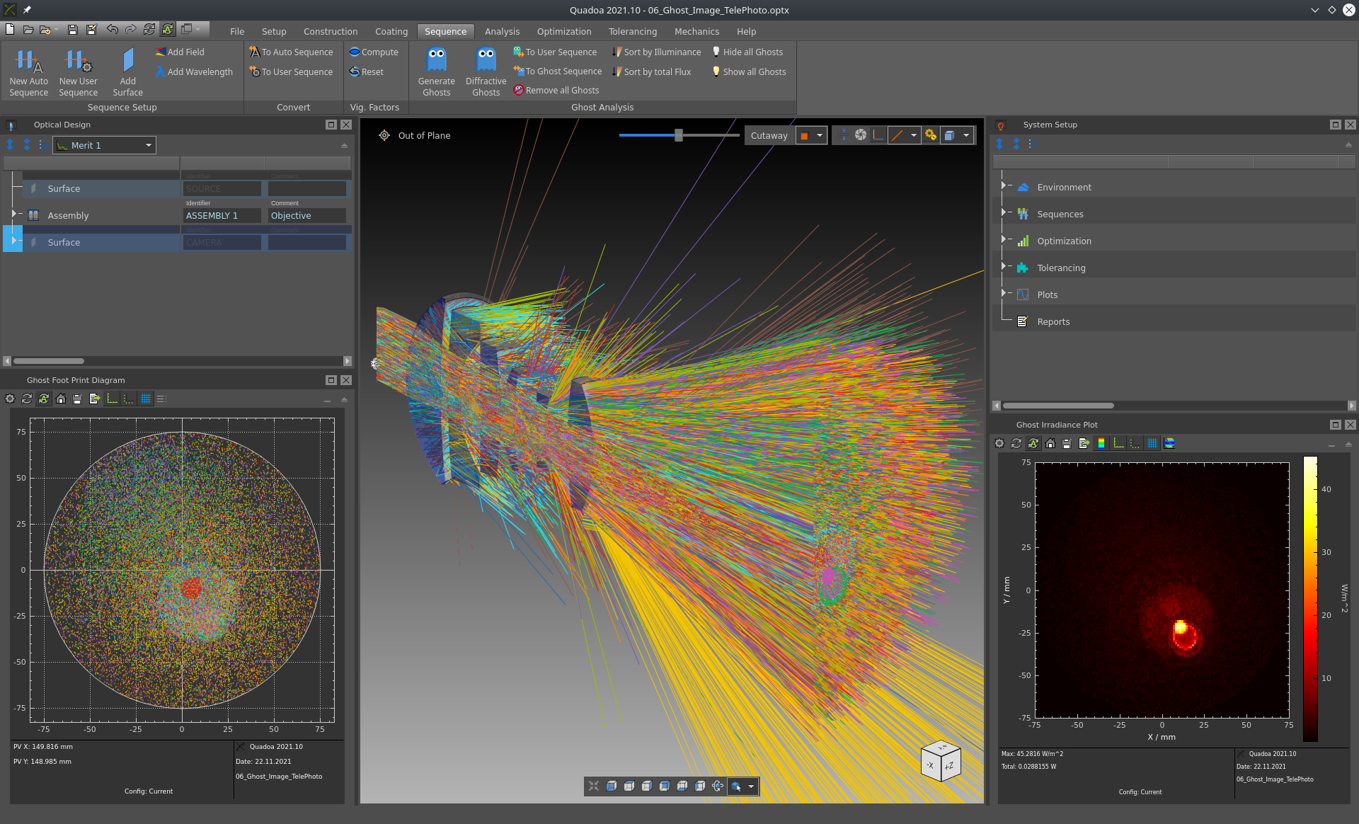 Live ghost- and reflex analysis in the optical design software Quadoa Optical CAD